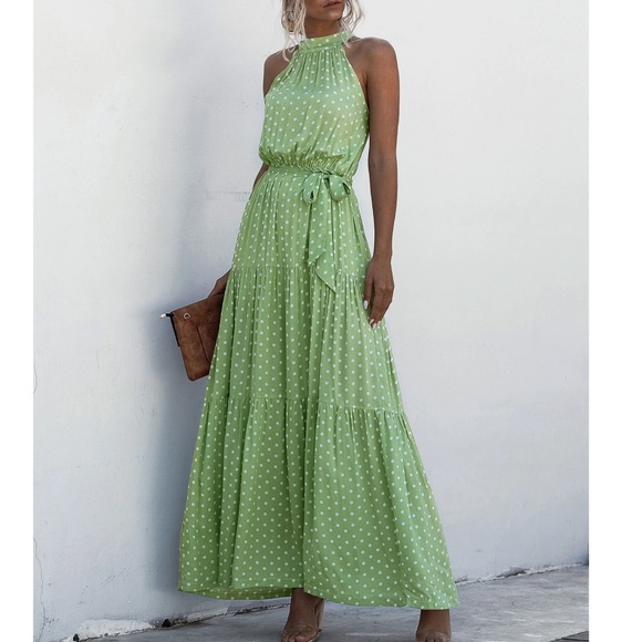 Boho Leopard Print High Waisted Halter Maxi Dress - Picture 5 of 7